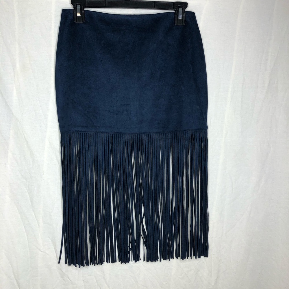 Navy sueded fringe skirt